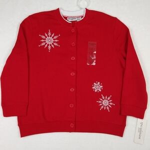 NWT Vintage Speculation Petite Womens Cardigan Sweatshirt Red Snowflake Size Lg